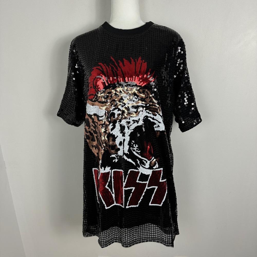 Kiss Sequin Shift Dress Kate Hawk NEW Womens Size XL‎ Black Glitter Bling Mohawk